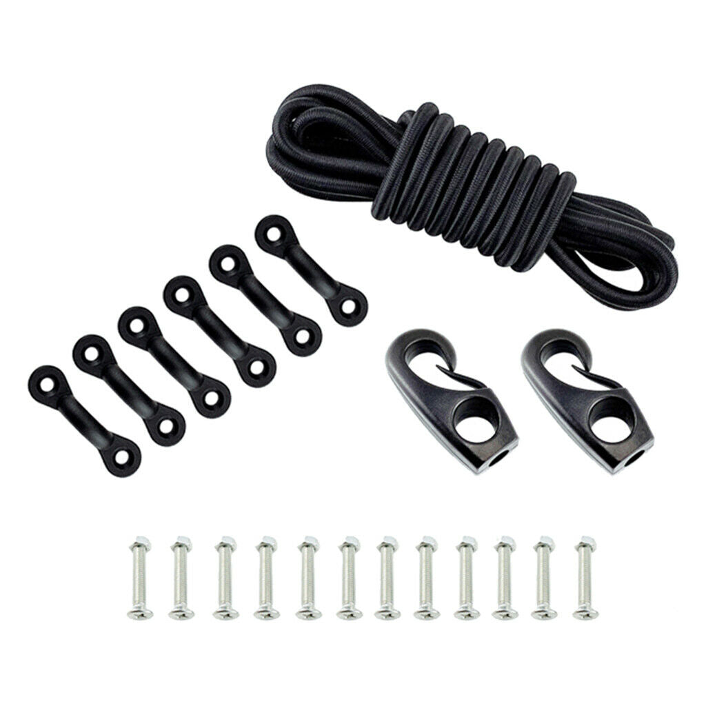 Marine Kayak Boat Bungee Kit Bow &Stern Tie Downs 8ft Rope Nylon Pad Eyes Screws
