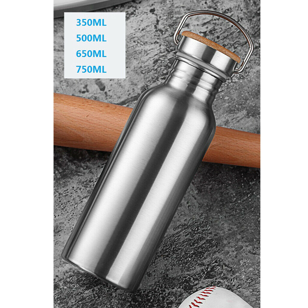 3x Stainless Steel Hikers Water Bottle Jug for Sports Gym Bamboo Lid 750ML