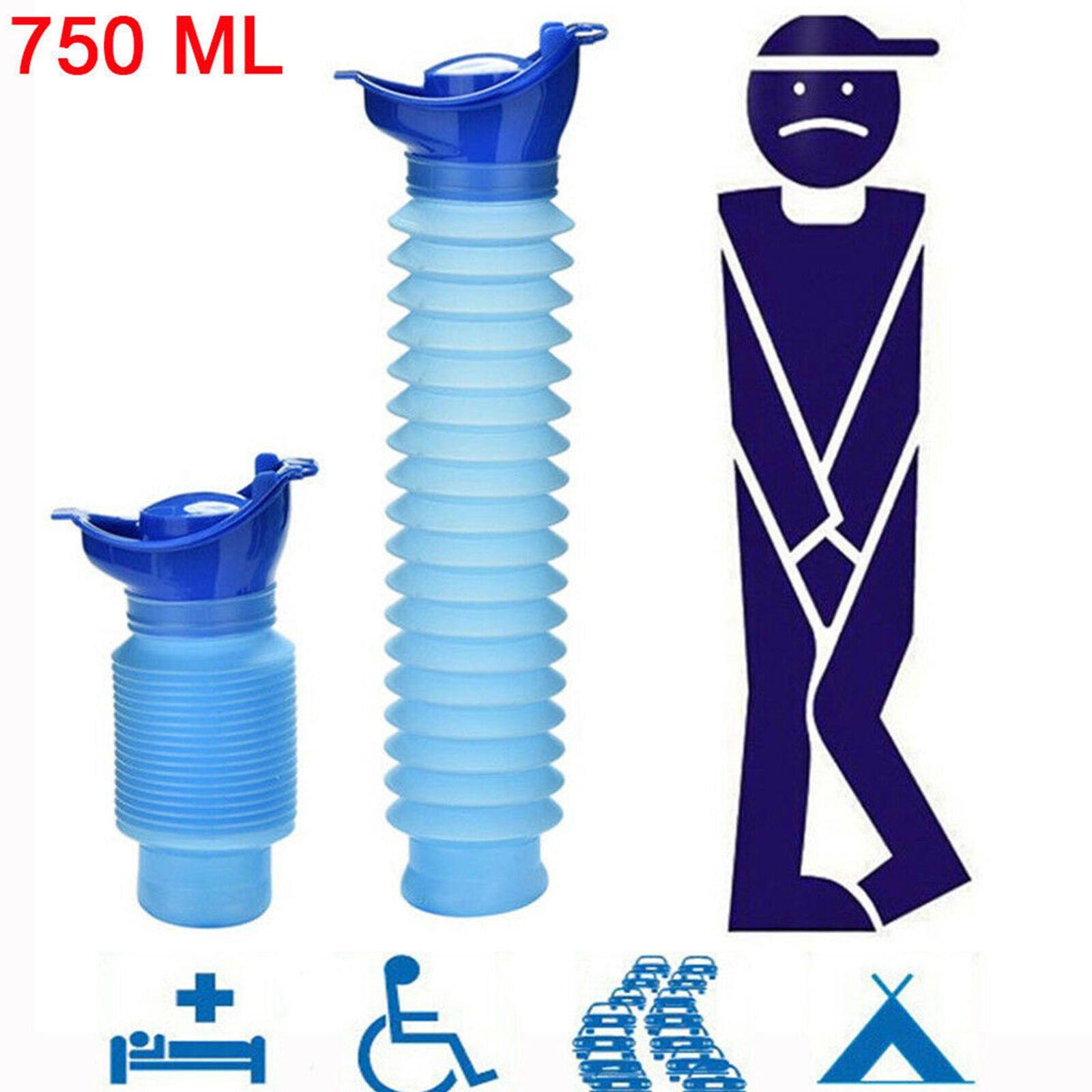 Male Urinal Bottle & Lid 750ml Portable Toilet Car/Camping/Travel Urine Pot