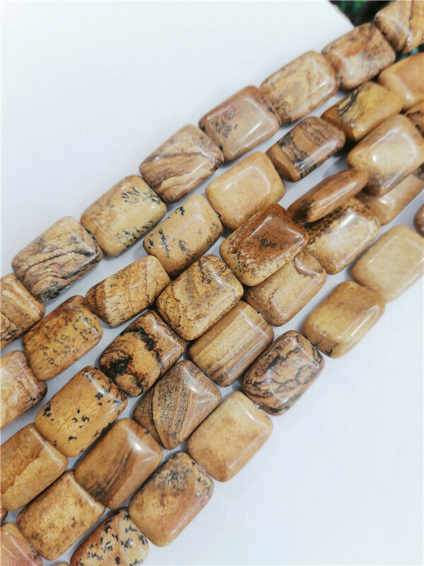 1 Strand 18x13x6mm Natural Picture Jasper Rectangle Spacer Beads 15.5inch HH8818