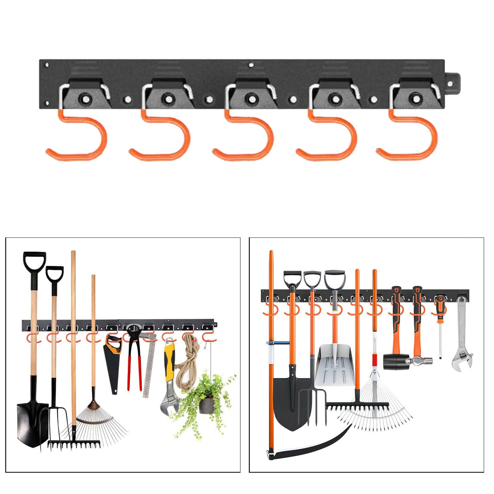 Metal Wall Shovel Storage Rack Broom Hanger Garden Tool Organiser with 5 Hooks