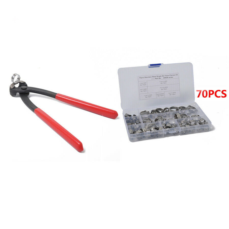 70PCS Universal Hose + Stainless Steel Clamp Pliers Tool Set Single Ear Clamp