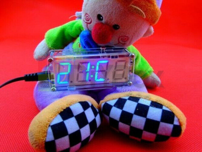 Blue LED Electronic Clock Microcontroller Digital Time Thermometer DIY Kits