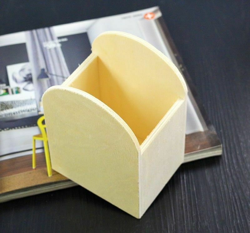 Wooden Semicircle Pencil Case Box Office Desk Accessories Pen Holder Organizer