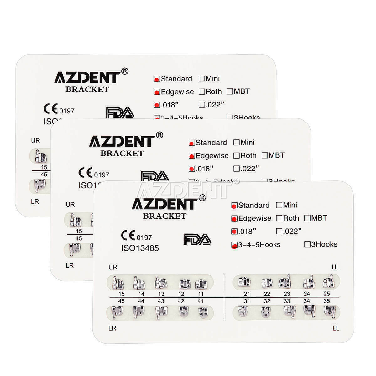 10 Packs Dental Orthodontics Brackets Standard Edgewise Slot .018" w/3-4-5 Hooks