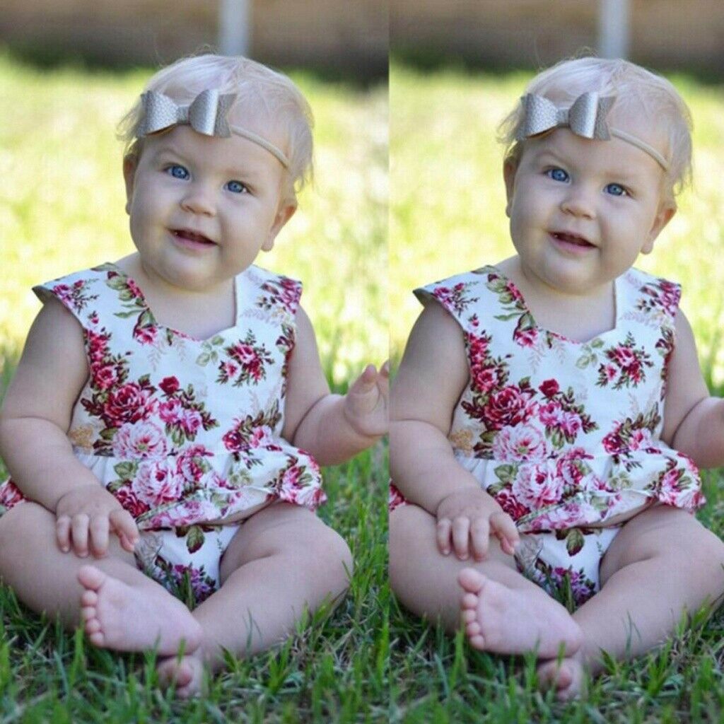 Toddler Baby Girl Floral Dress Infant Romper Overall  Backless Tops+ Shorts Set