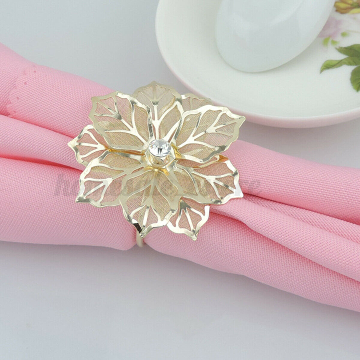 12pcs Floral Alloy Rings Napkin Holder Wedding Dinner Towel Ring Party Table