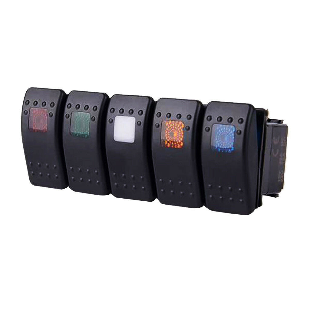 5 x Waterproof 12V 20A Rocker Switch LED Car Boat 5 Colors of Light