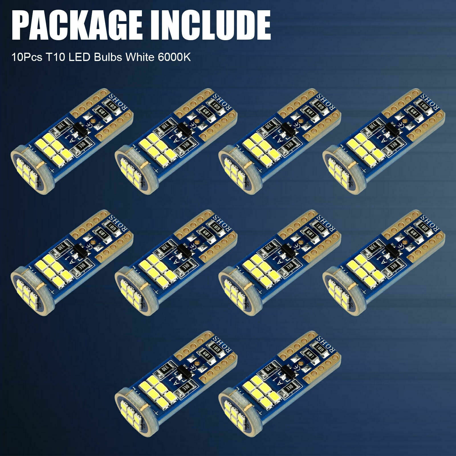 10x T10 194 168 W5W 2825 Super White LED License Plate Interior Light Bulb 6000K