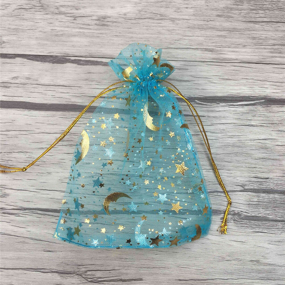 100Pcs Star Moon Organza Gift Bags Drawstring Party Wedding Jewelry Pouches Bags