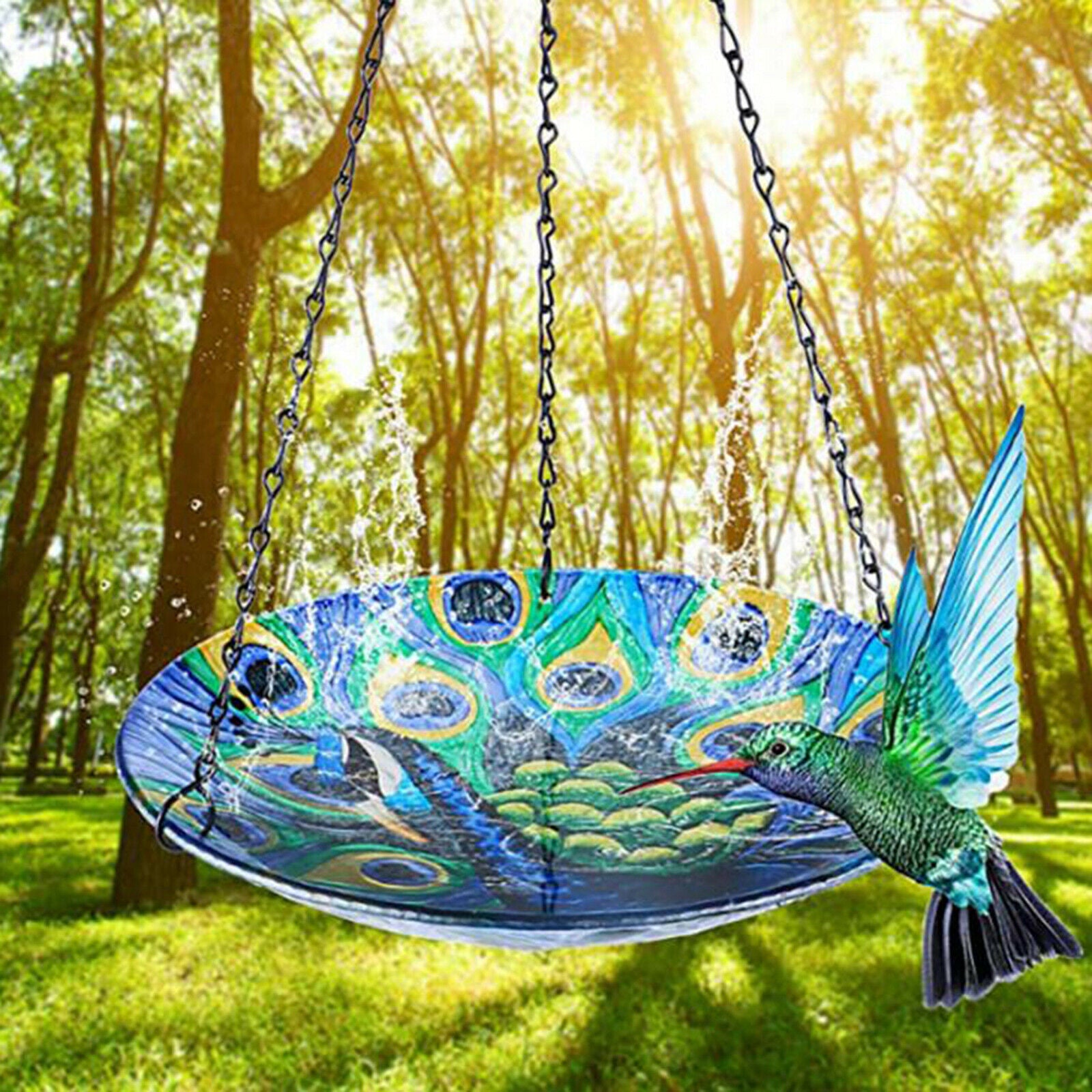 Outside Hanging Solar Bird Feeder Metal Flower Decorative Landscape Lighting