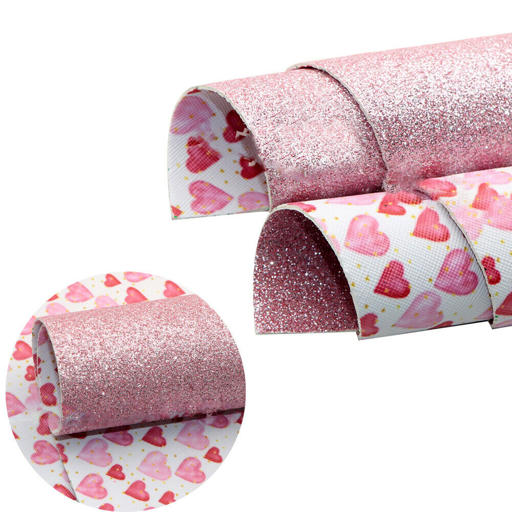 20*33cm Double-sided Artificial Leather Fabric Pink Glitter Love DIY Bow Hairpin