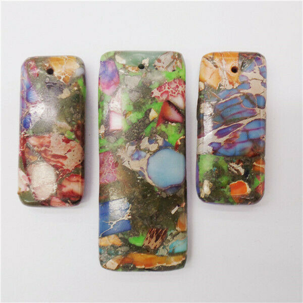 3Pcs/Set Multicolor Sea Sediment Jasper & Pyrite Oblong Pendant Bead HH8575