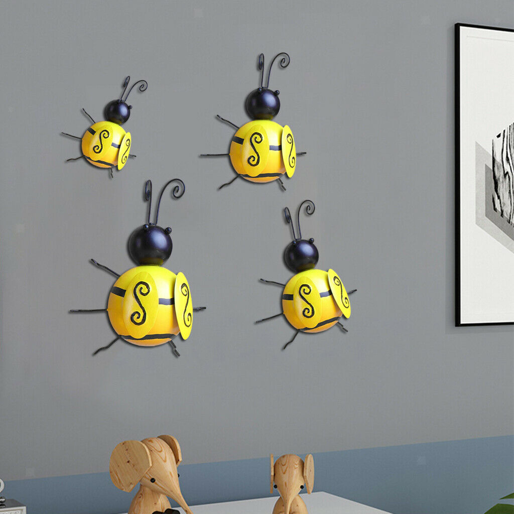 4Pc Metal Bee Wall Statue Garden Fence Lawn Accents