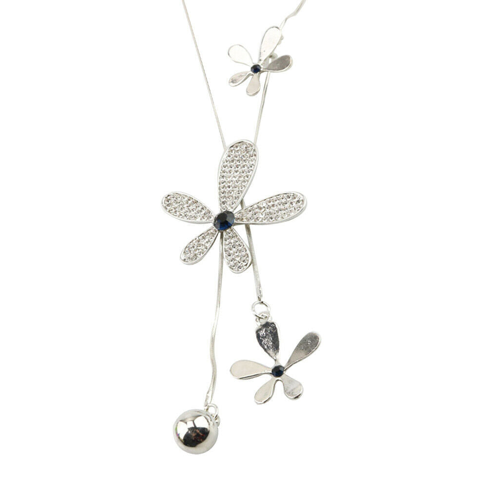 Lady Bling Crystal Leaf Flower Pendant Sweater Clothing Charming Necklace