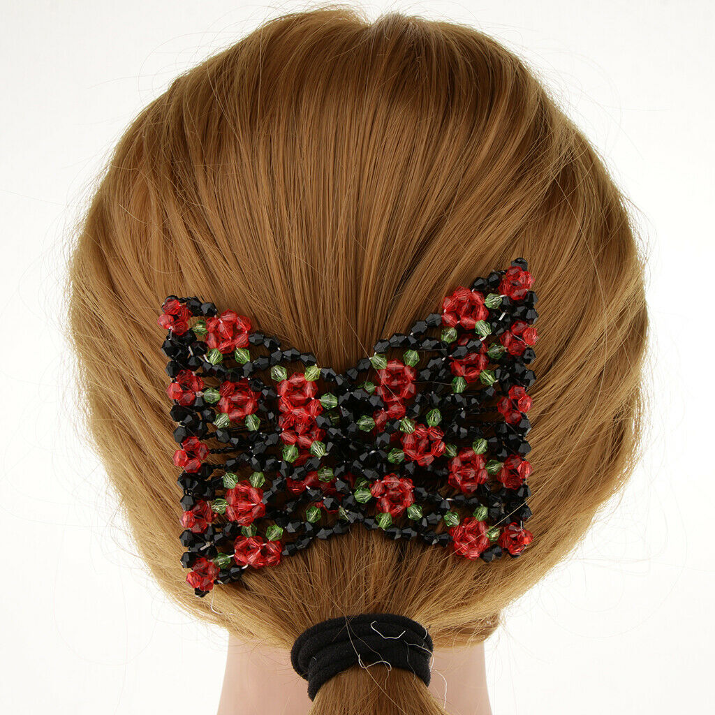 2x Comb Hair Flowers  Acrylic Beads Hair Comb Clip Elastic Hair Clip Women Girls