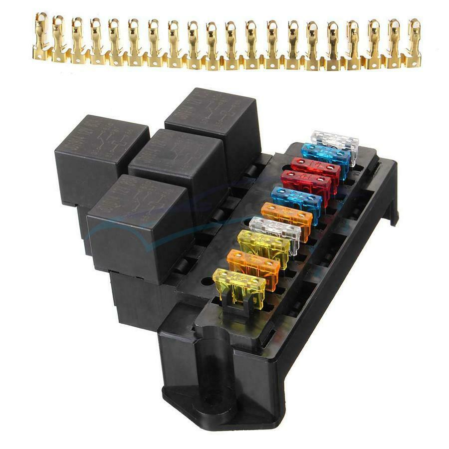 10 Way Terminals Circuit Car Boat ATC ATO Blade Fuse Box Block Holder 12V 80A US