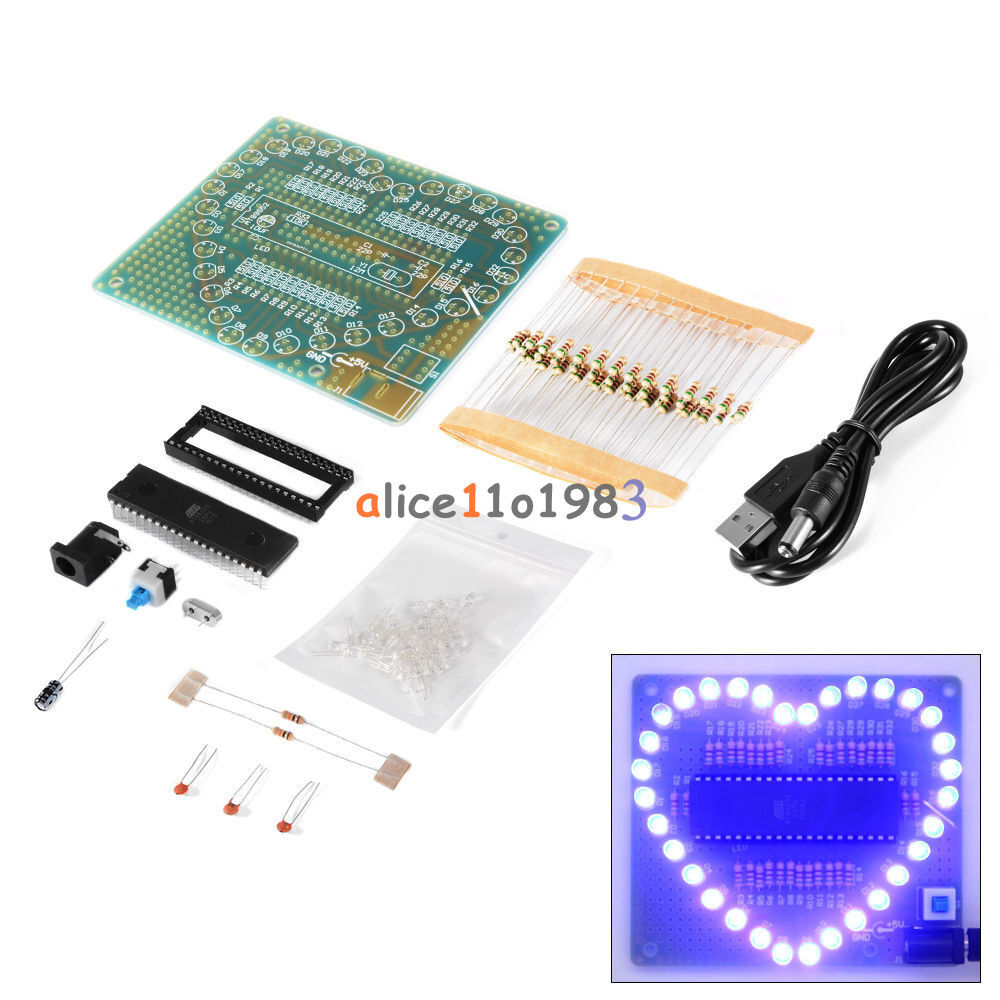 White LED Blue Colorful Light  5V DIY Heart Shaped Light Electronic Kit Set