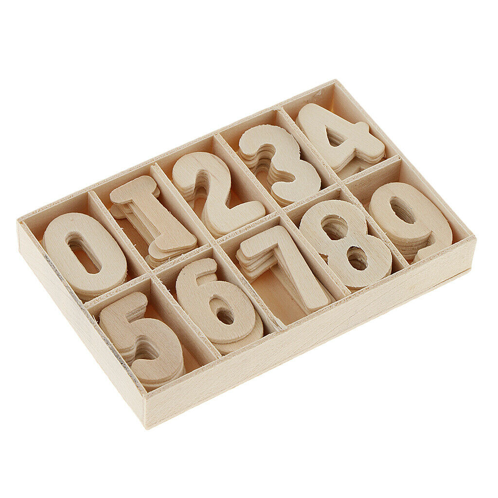 60x Tray Wooden Numbers+20 Natural Wood Log Slices Decoupage Craft Flatbacks