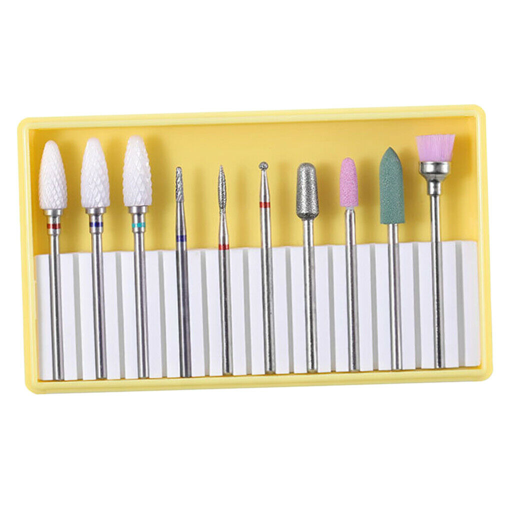 3 Set Ceramic Nail Drill Bits Grinding Polishing Head Cleaning Brush