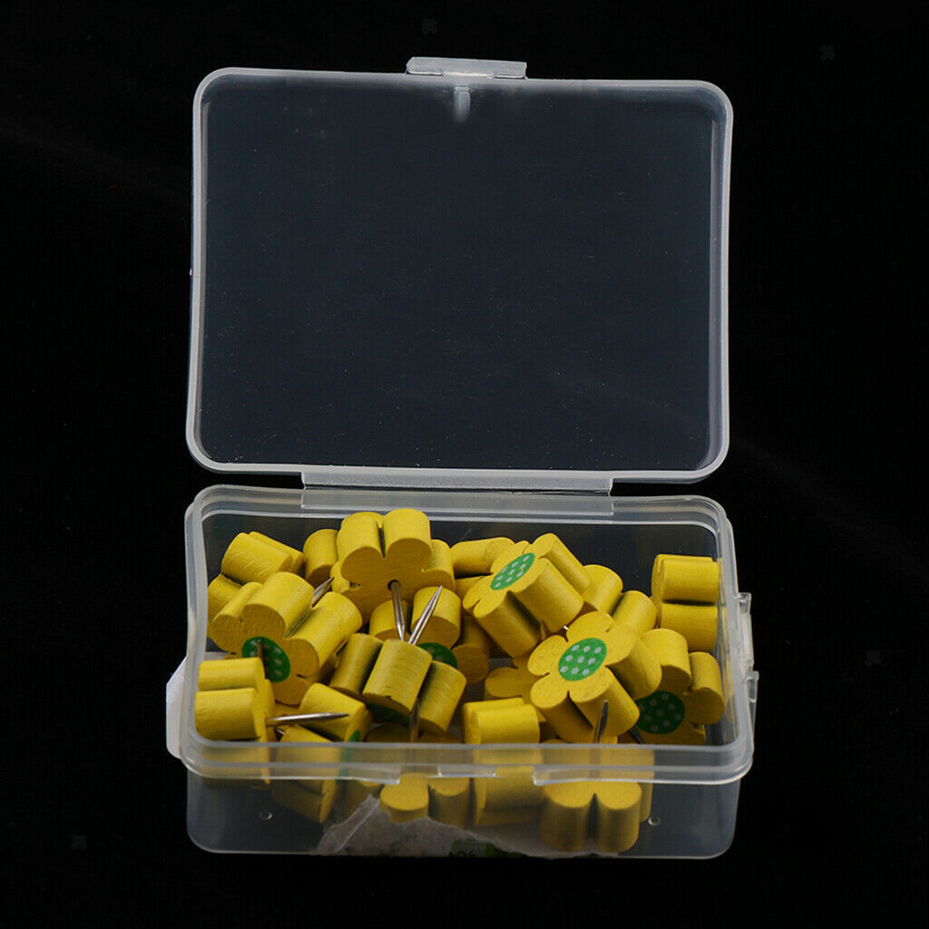 20pcs Wooden Thumb Tacks Push Pins Flower Head Office Thumbtack Yellow