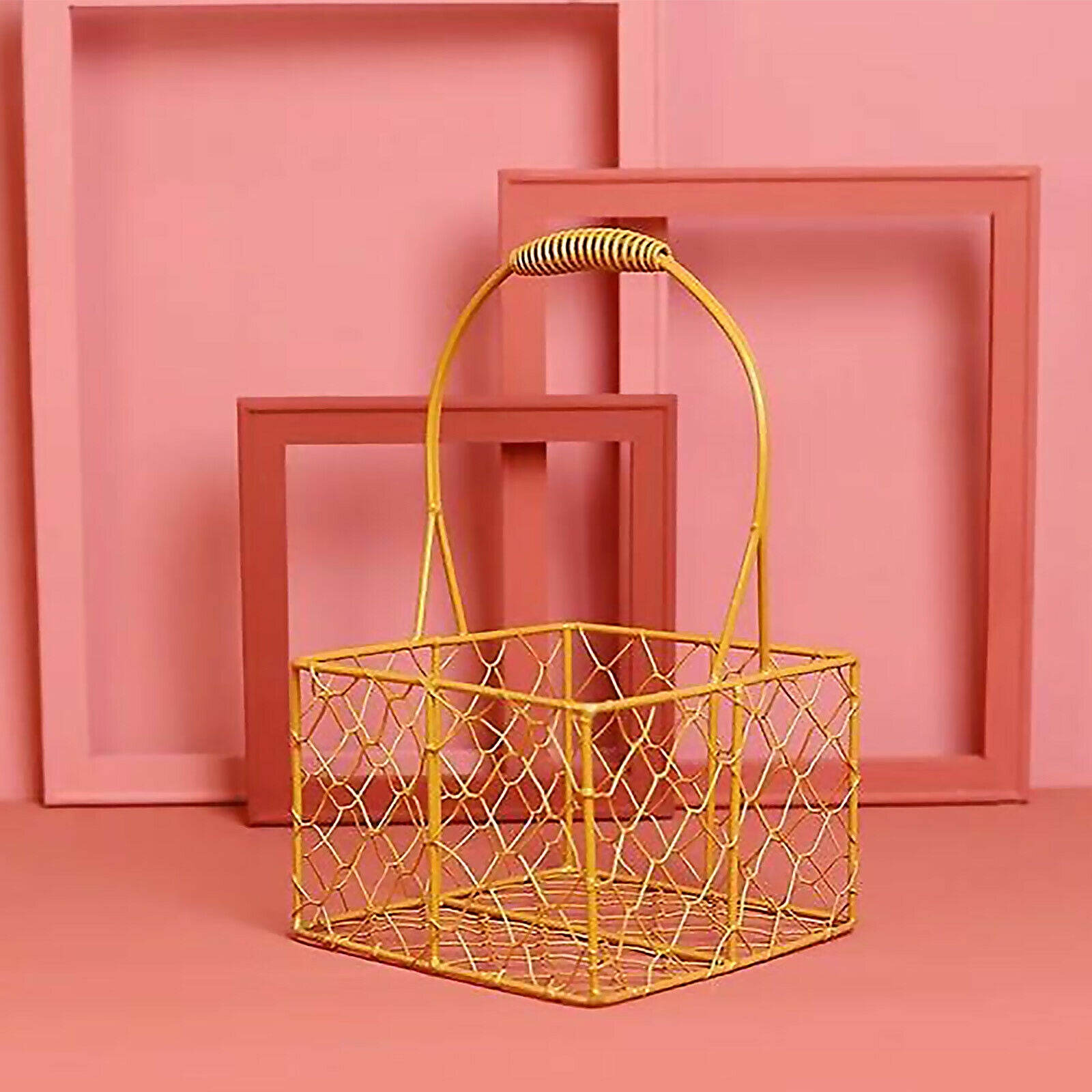 Hand-held Basket Plant Flower Pot Metal Desk Decoration Golden Bouquet Packaging