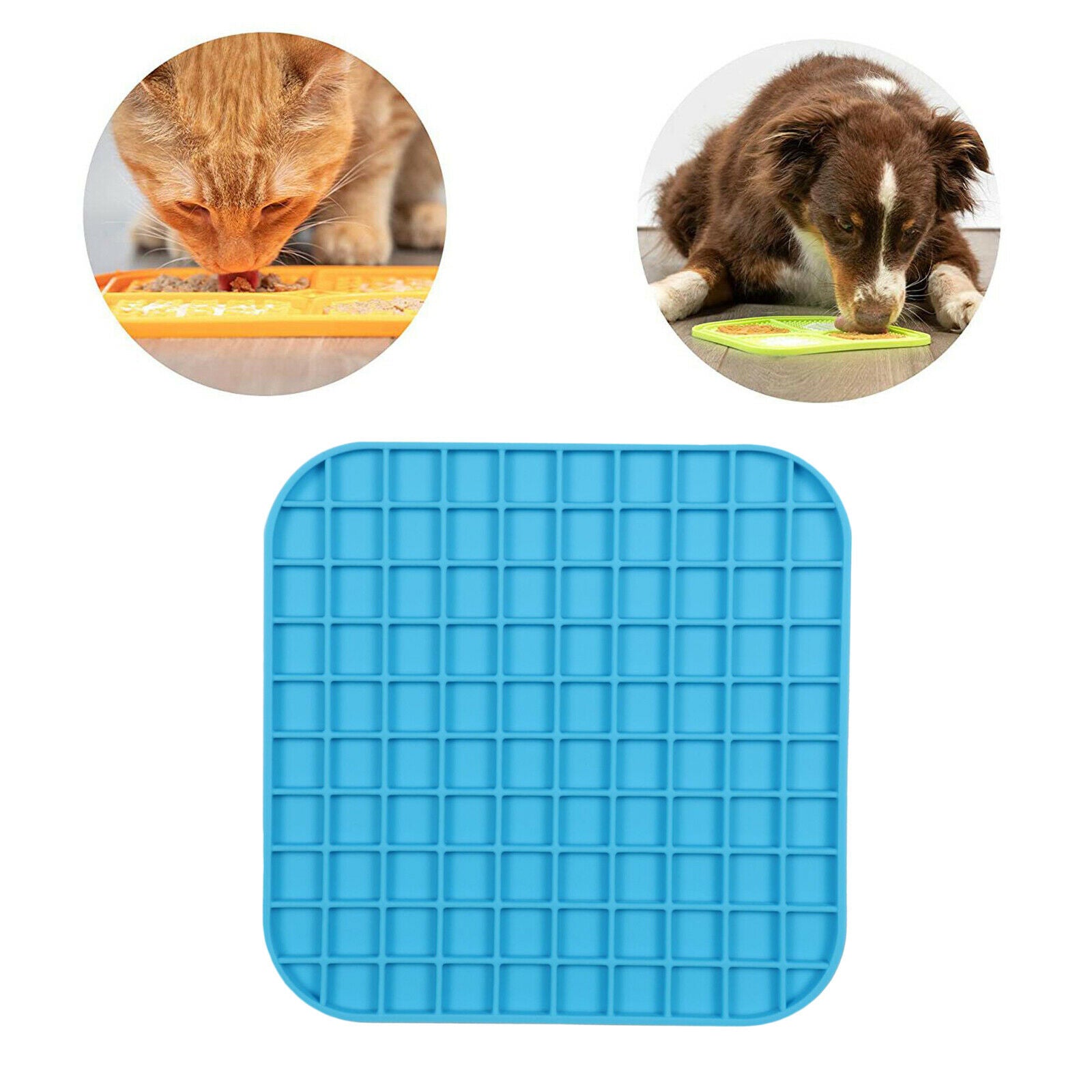 Pet Licking Mat Dogs Cats Calming Pad Anxiety Relief Slow Feeder Blue B