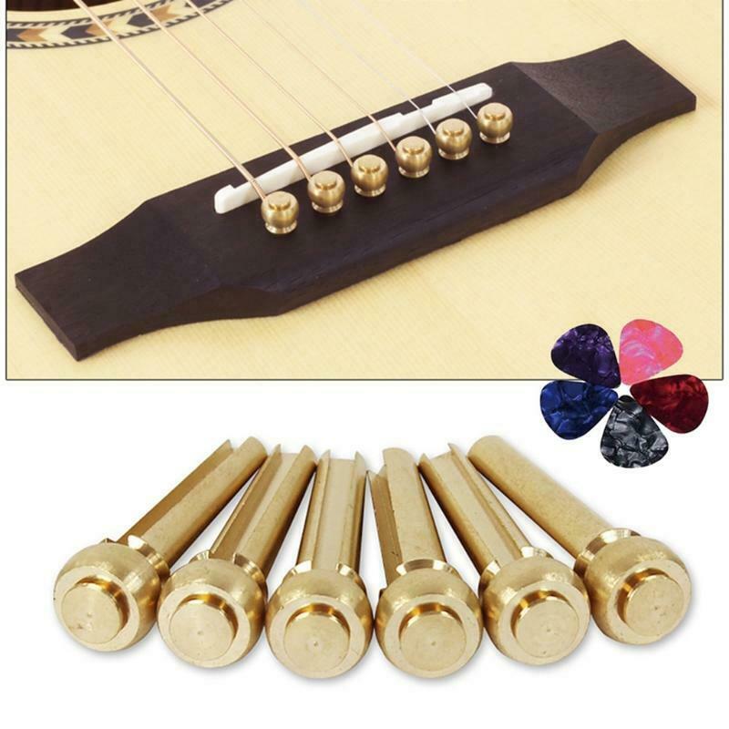 6Pack Guitar Bridge Pins,Pure Brass 6 String Pegs Endpin Replacement Parts