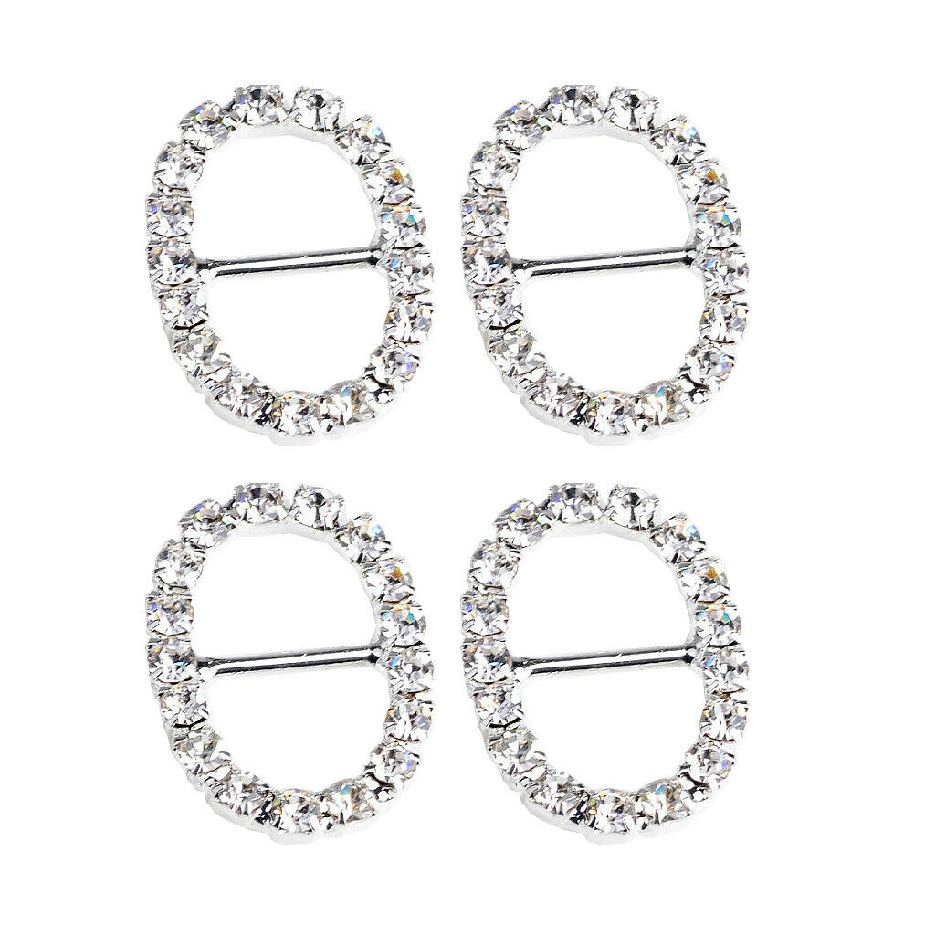 10 Pieces Oval Shape Alloy Crystal Buckle Ribbon Slider for Wedding Invitation