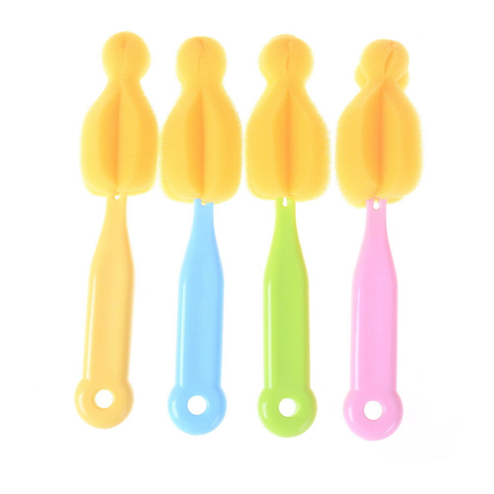 2Pcs Baby Teat Cleaning Feeding Bottle Brushes 360 Degree Rotating Sponge.l8