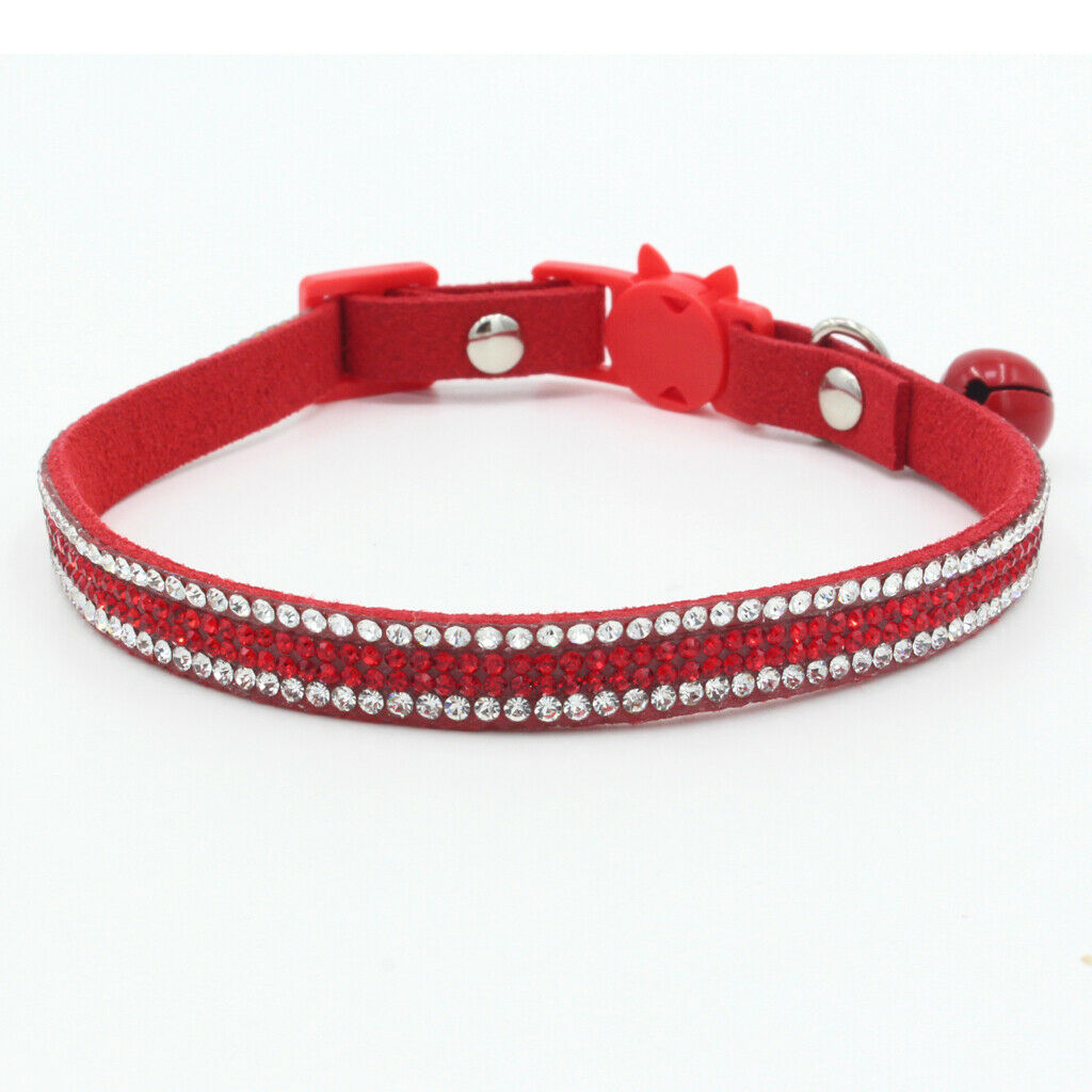 Pet Small Dog and Cat Crystal Diamonds Collar with Bell Red XS