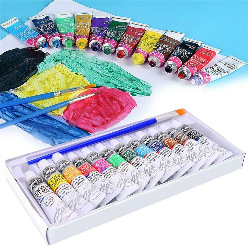12Colors Professional Acrylic Paint Watercolor Set Hand Wall Painting Brush 6ML