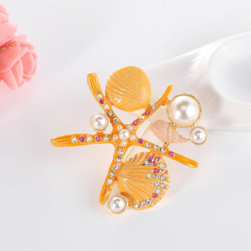 omlee Enamel Sea Star Coral Starfish Brooches Women PearlAnimal Ocean Ser.l8