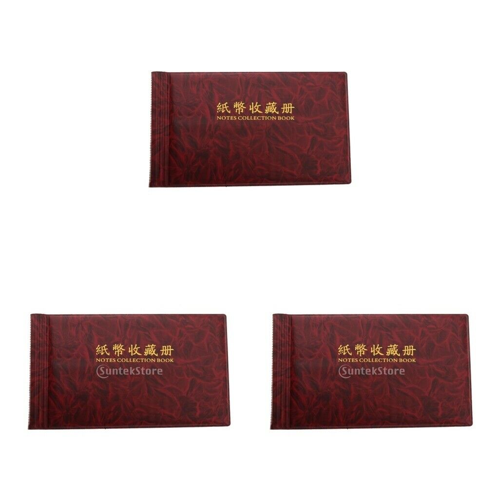 3pcs Banknote Collection Album Stamps Holder Collection PU Leather Red