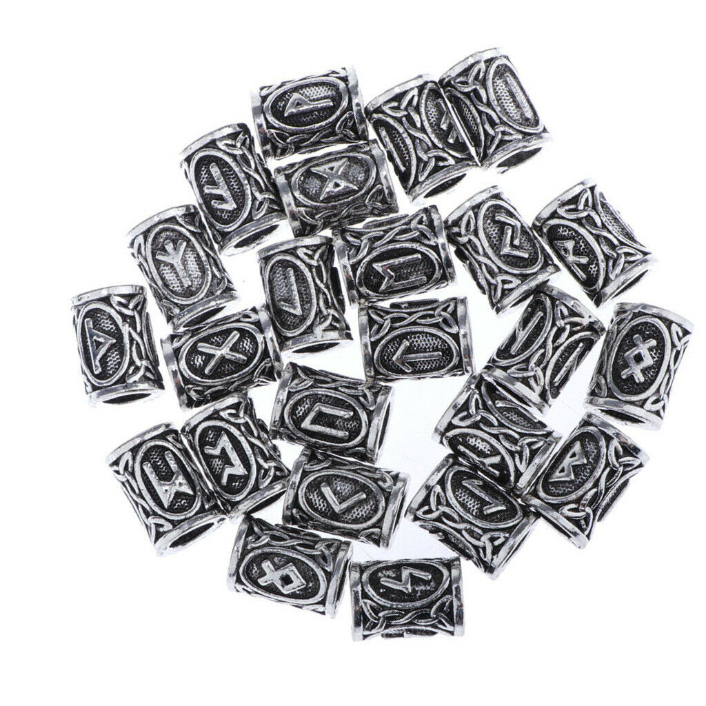 48x Norse Viking Runes Beads Hair Beard Scandinavian Pendants Jewelry Making