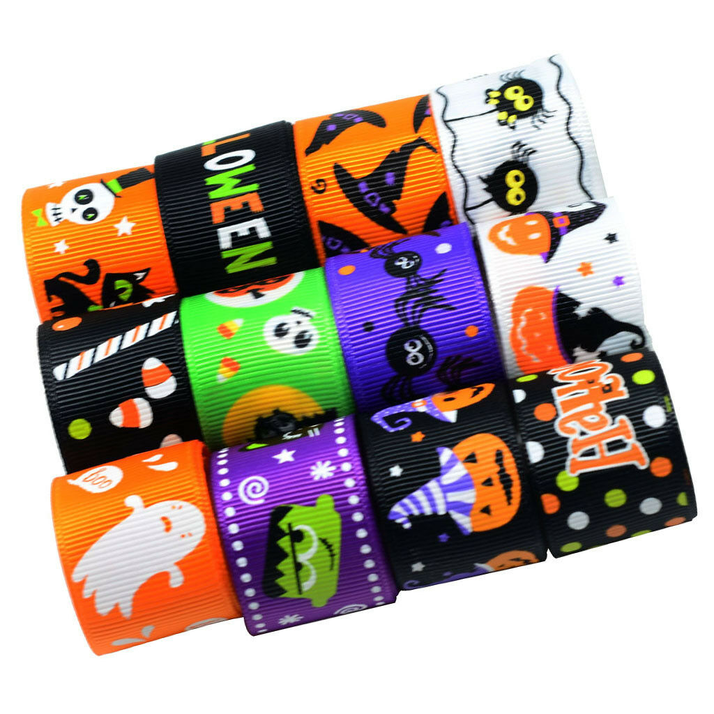 24pcs 1 Yard Printed Halloween Grosgrain Ribbons for Crafts Decoration 25mm
