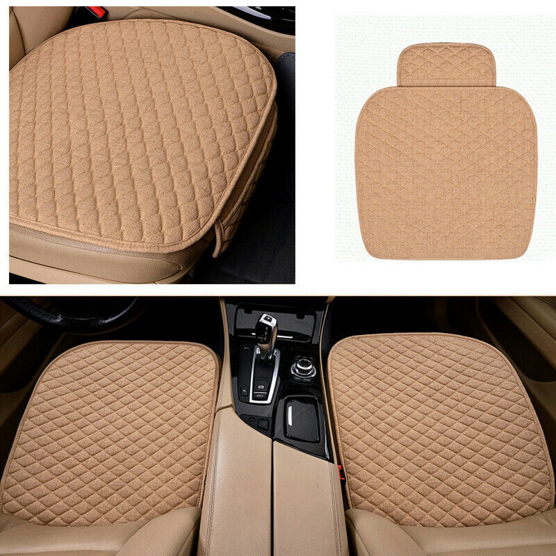 3PCS Universal Linen Fabric Car Seat Cover Front Rear Flax Cushion Breathable