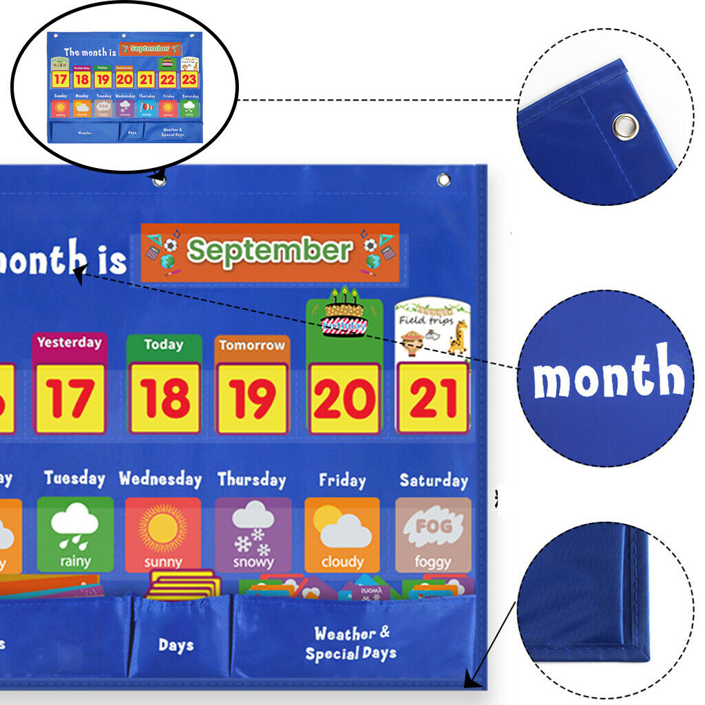 24"x18" Weekly Weather Pocket Chart Education Hanging Bag Teaching Aid Toys