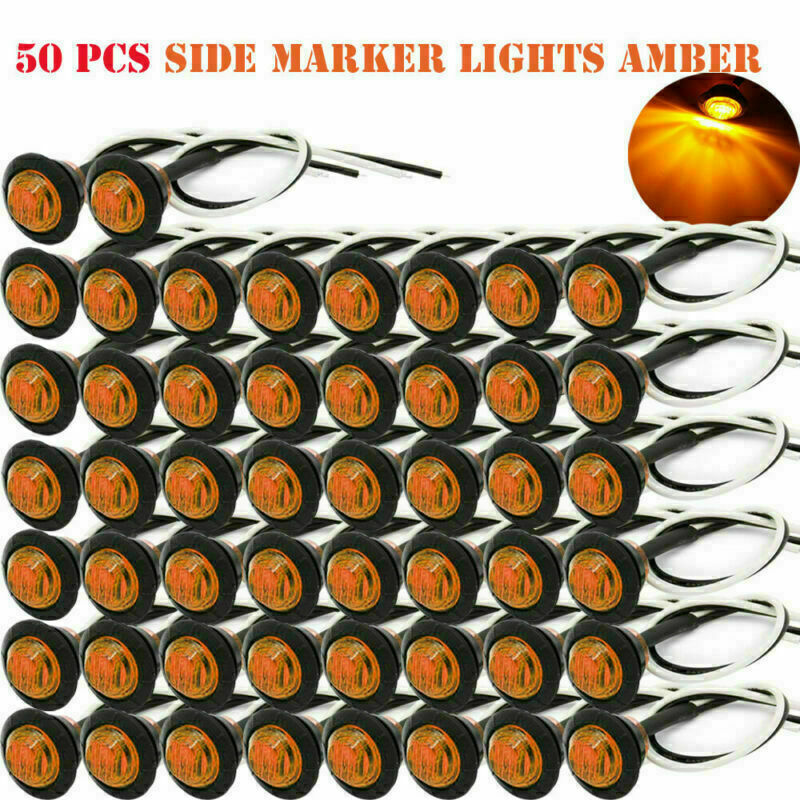 50x 3/4" Round Bullet Side Marker Lights LED Clearance Truck Boat Trailer Amber