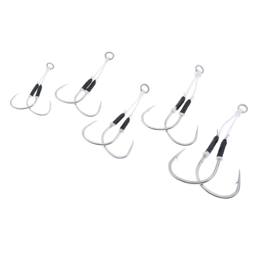 2 Pieces Carbon Steel Fishing Jig Hooks Barbed Assist Hooks with PE Line A