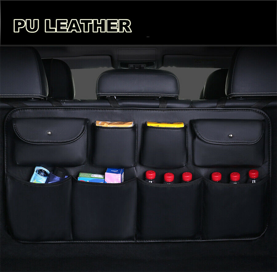 1x Car Seat Back PU Leather Organizer Bag Multi-use Interior Tidying Storage Bag