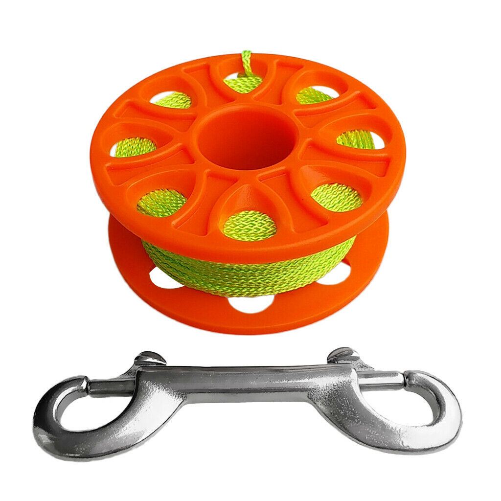 18m Finger Spool Reel Scuba Diving with Stainless Steel Bolt Snap Orange