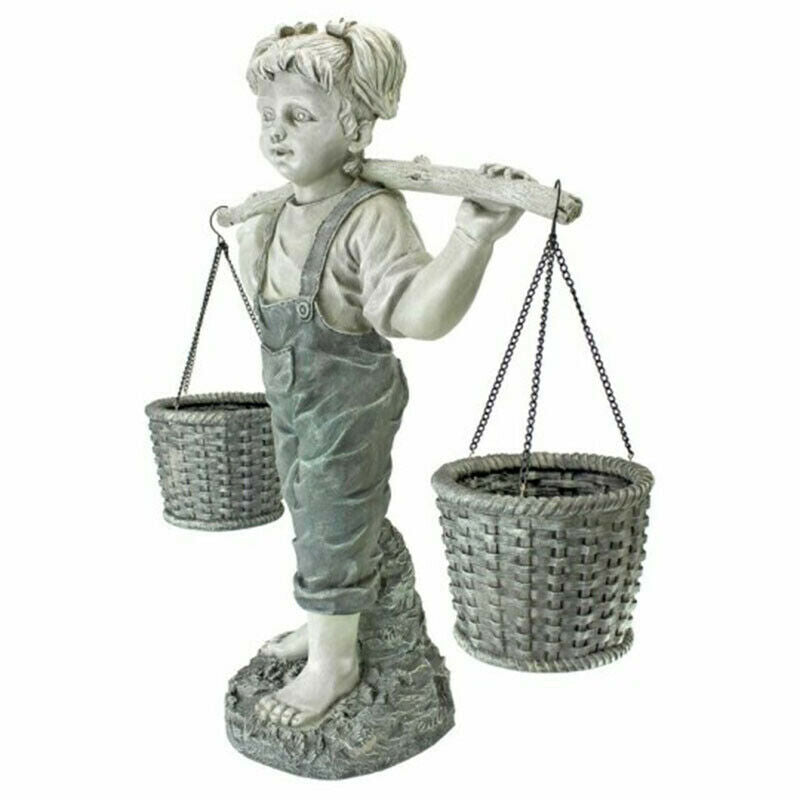 Flowers for Felicity Little Girl Garden Statue Two Tone Stone Garden StatuesBDA