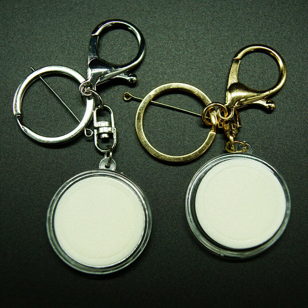Coins Holder Keychain Round Capsule Storage Box Commemorative Case Key Ring Acc