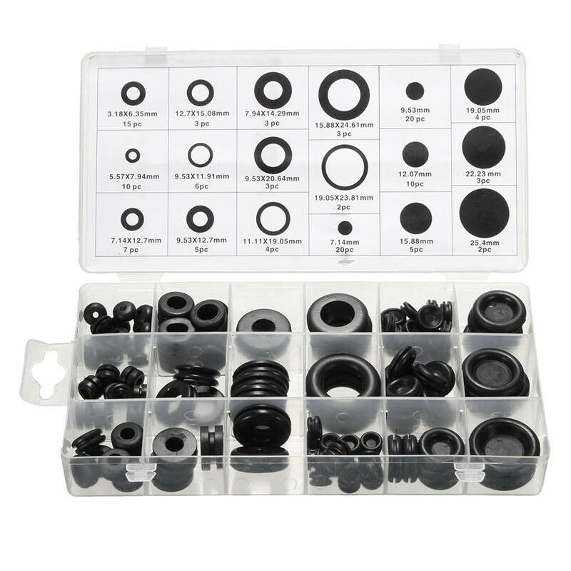 125pc Black Rubber Grommet Assortment Set Firewall Wiring Electrical Wire Gasket