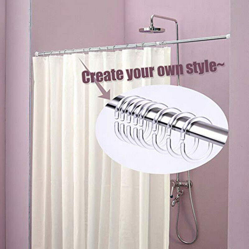 12Pcs Plastic Shower Curtain Hook Hanger Rings Bath Drape Loop Clasp Home HN US