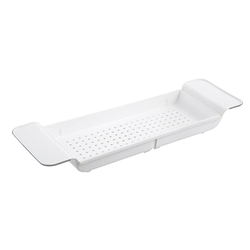 Plastic White Telescopic Bath Tray Rack Shelf