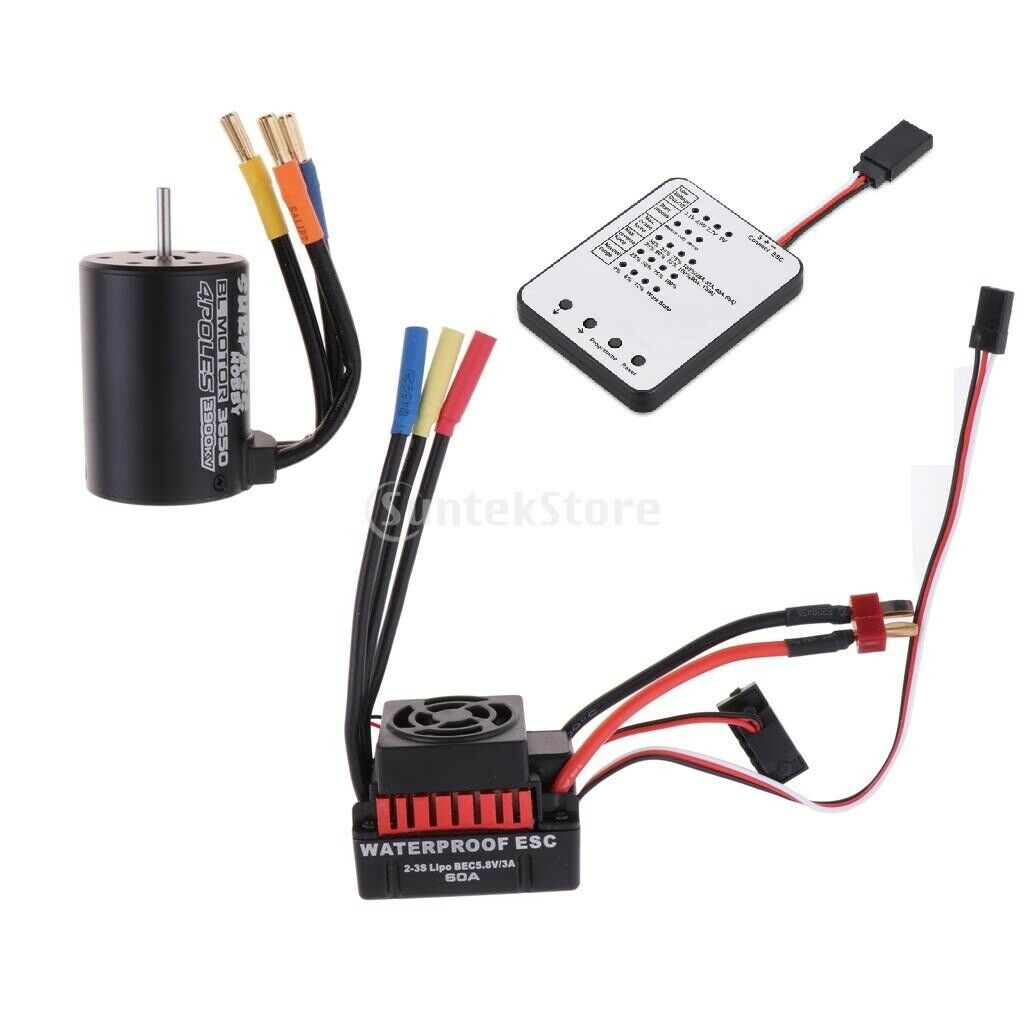 Brushless System 3900KV Motor + 60A ESC + Programming Card for 1/10 RC Car