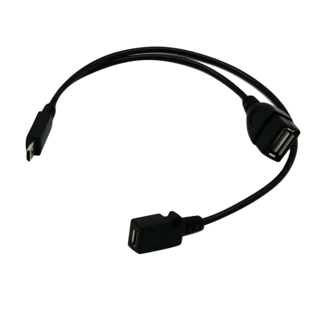 Black PVC Micro USB & Micro USB Male to Female OTG Power Adapter Cable