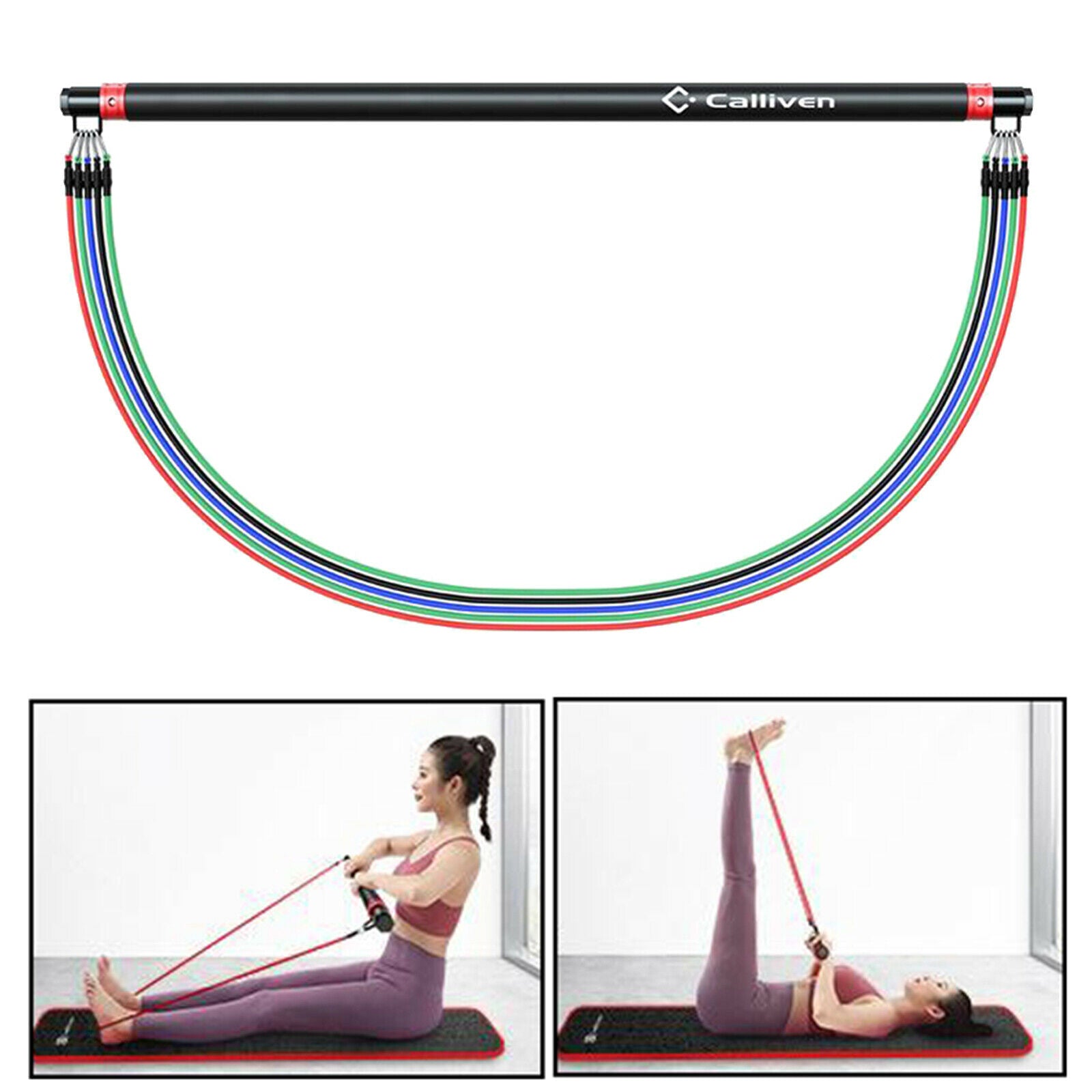 Deluxe Pilates Bar Home Resistance Bands Workout Abs Chest Muscle Equipment